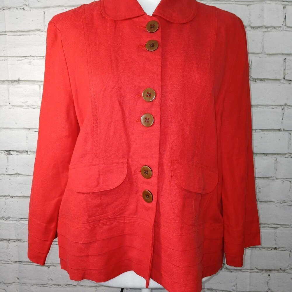 ANN TRINITY LINEN RAYON BLEND VIVID RED BLAZER LIGHTWEIGHT WOMENS MEDIUM